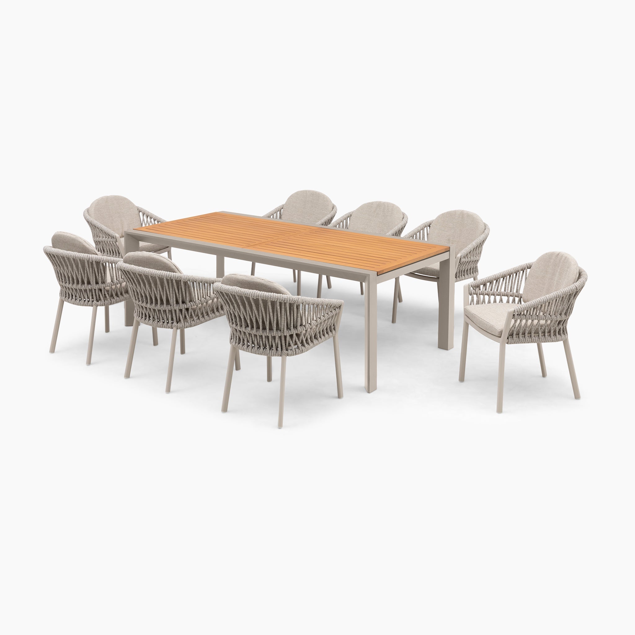 Pello 8 Seat Extending Dining Set with Teak Table in Fawn