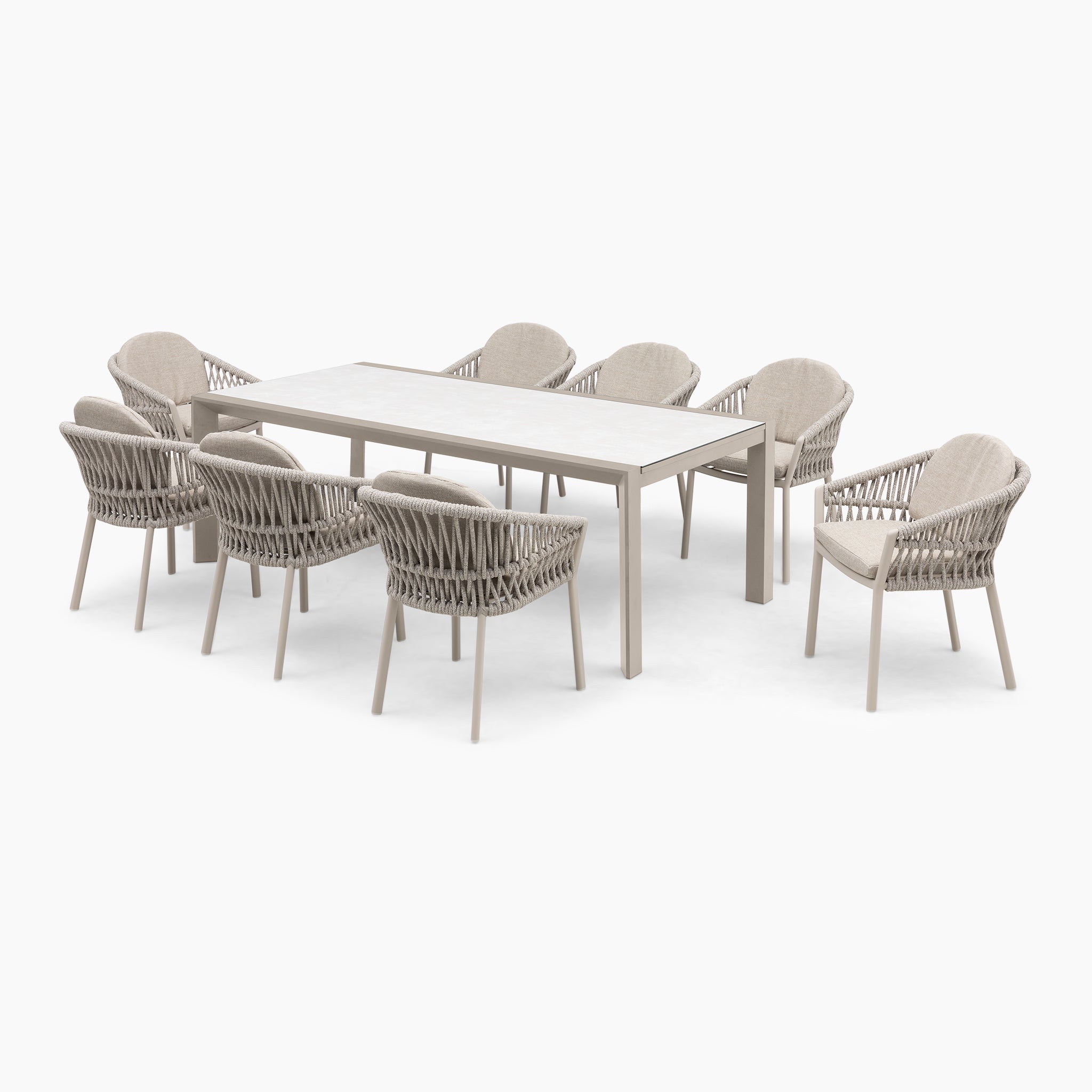Pello 8 Seat Extending Dining Set with Ceramic Table in Fawn