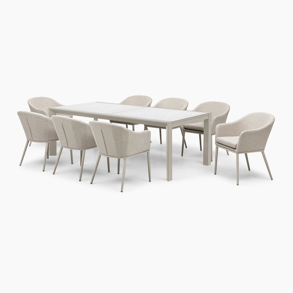 Luna 8 Seat Outdoor Fabric Extending Ceramic Dining Set in Fawn