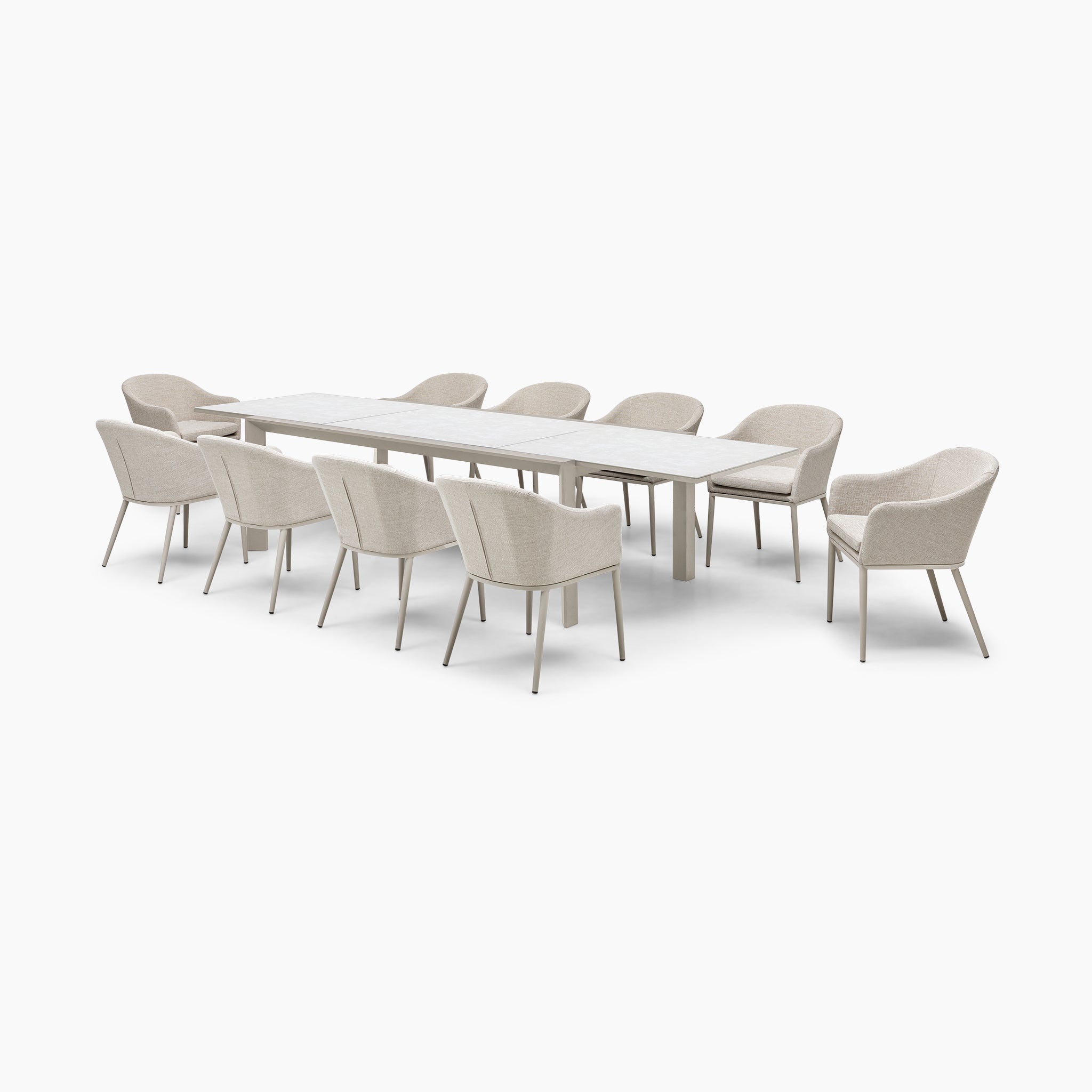 Luna 10 Seat Outdoor Fabric Extending Ceramic Dining Set in Fawn