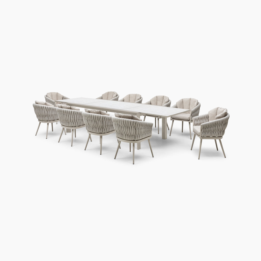 Palma 10 Seat Rope Extending Dining Set in Latte