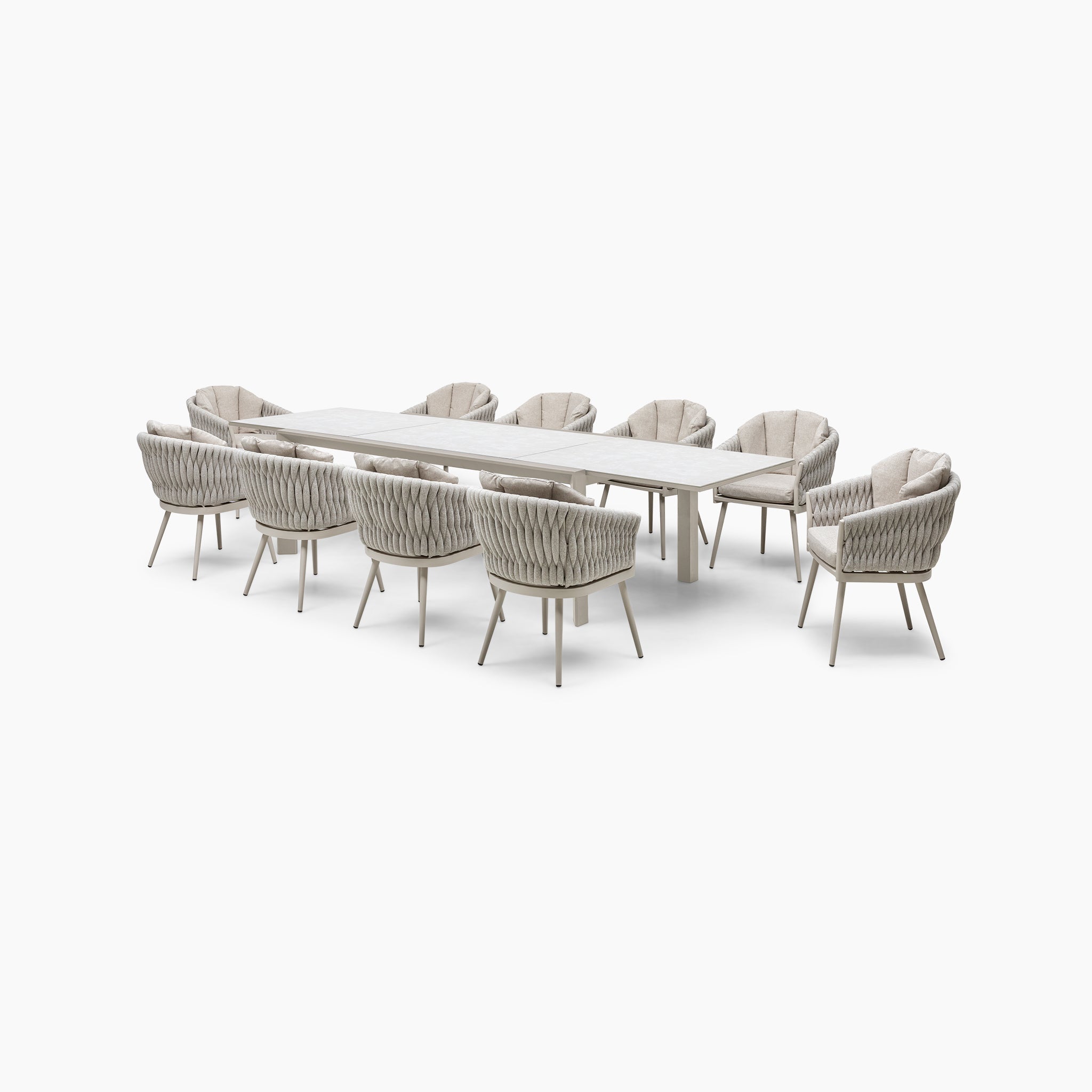 Palma 10 Seat Rope Extending Dining Set in Latte