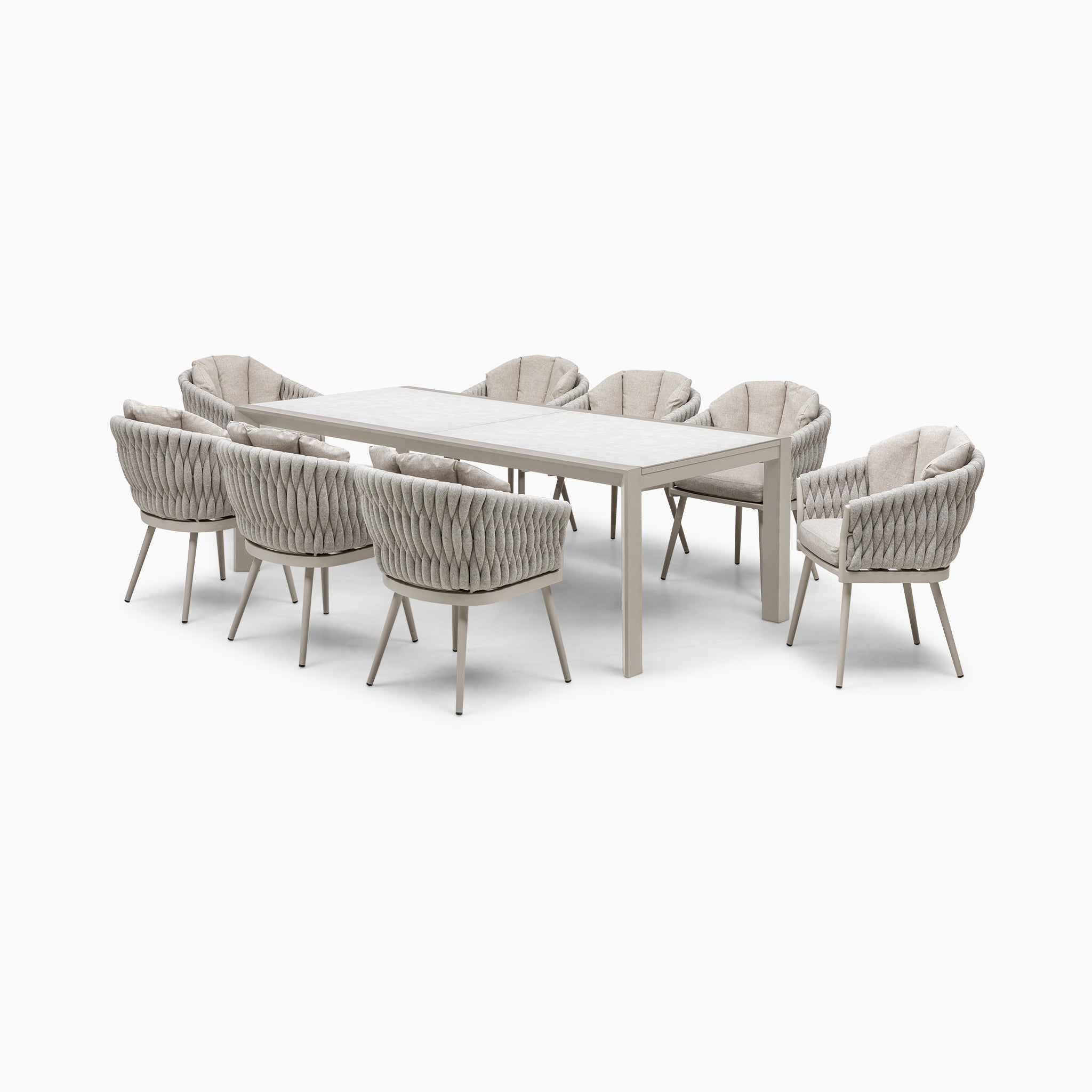 Palma 8 Seat Rope Extending Dining Set in Latte