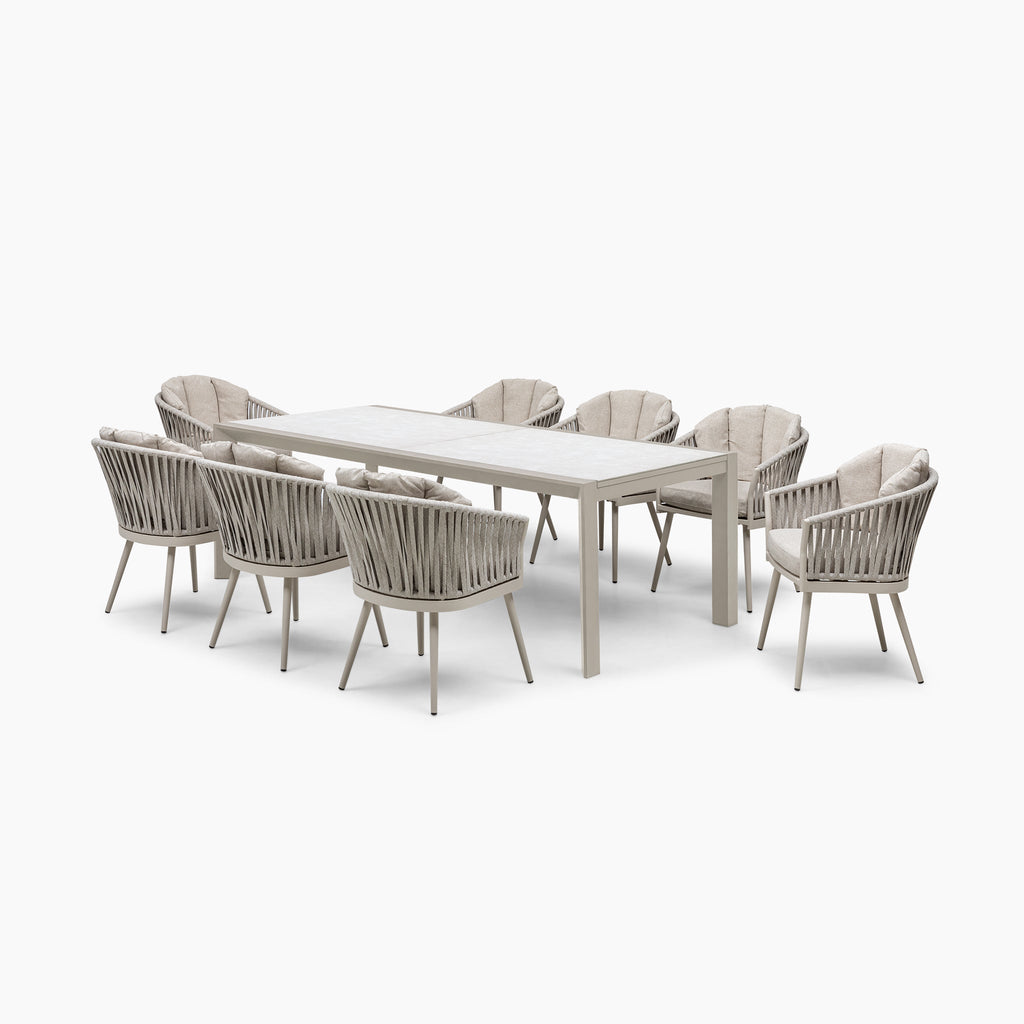 Monterrey 8 Seat Rope Extending Dining Set in Latte