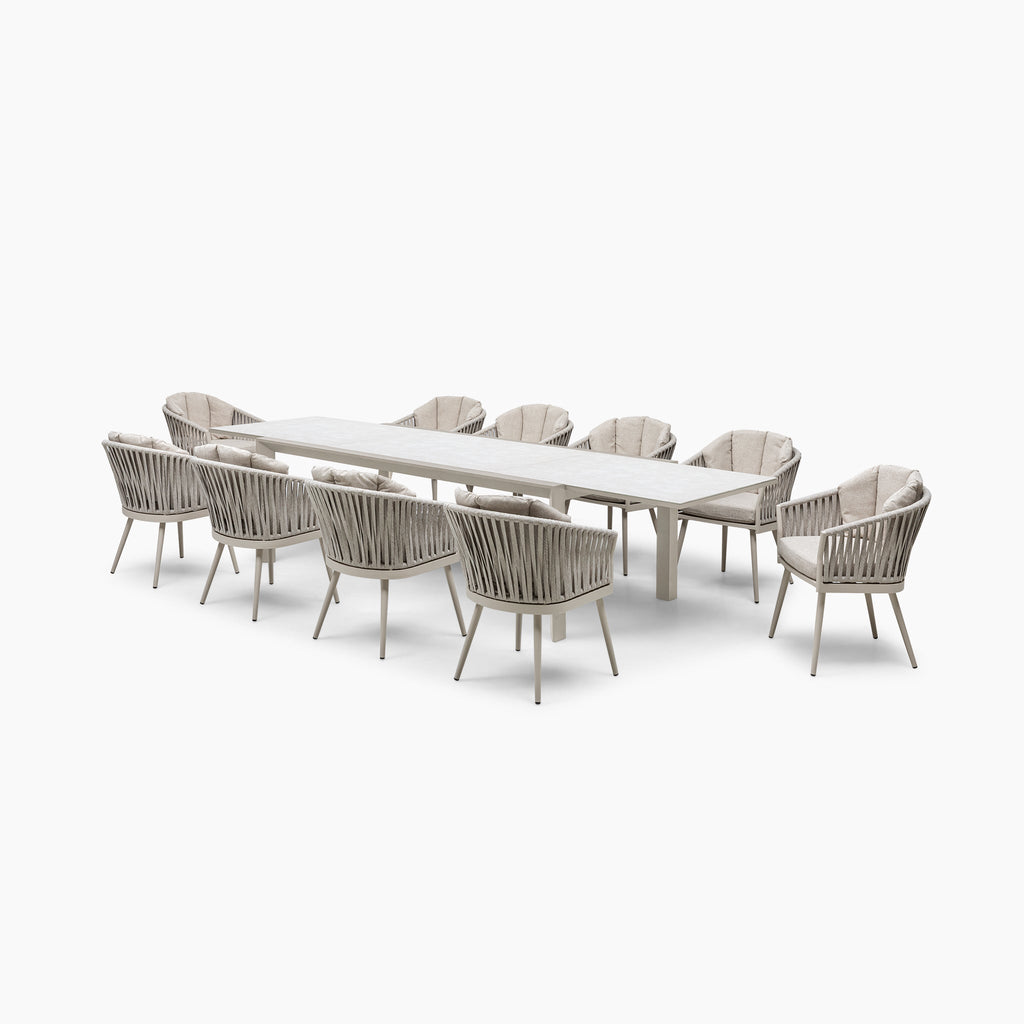 Monterrey 10 Seat Rope Extending Dining Set in Latte