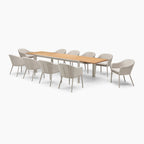 Luna 10 Seat Outdoor Fabric Extending Teak Dining Set in Fawn