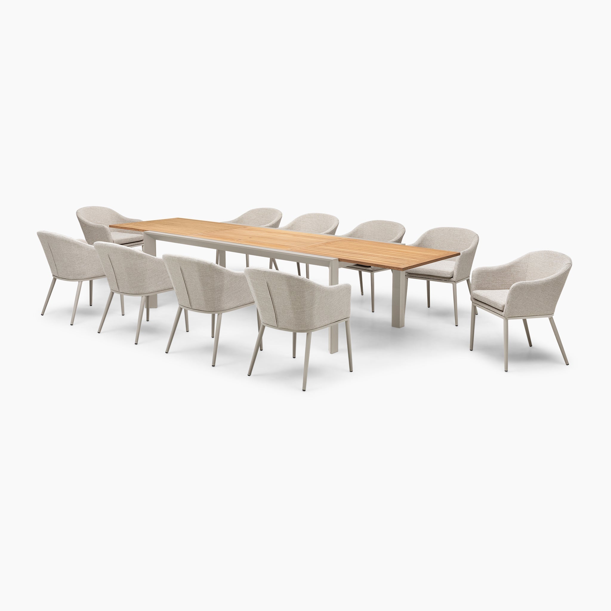 Luna 10 Seat Outdoor Fabric Extending Teak Dining Set in Fawn