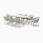 Luna 8 Seat Outdoor Fabric Oval Ceramic Dining Set in Fawn
