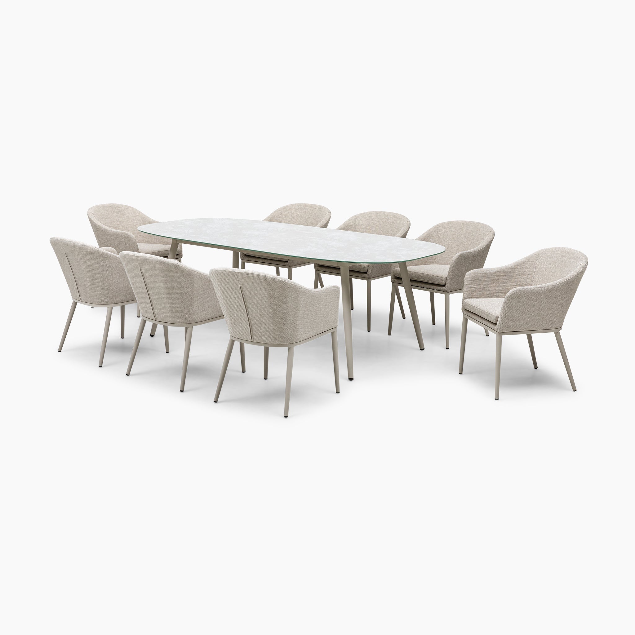 Luna 8 Seat Outdoor Fabric Oval Ceramic Dining Set in Fawn