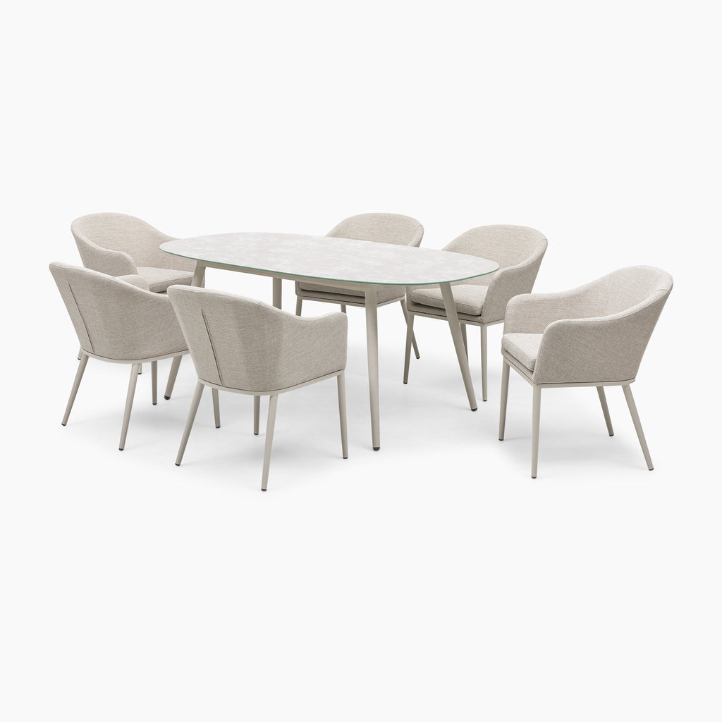 Luna 6 Seat Outdoor Fabric Oval Ceramic Dining Set in Fawn