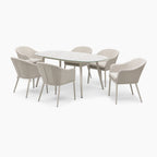 Luna 6 Seat Outdoor Fabric Oval Ceramic Dining Set in Fawn