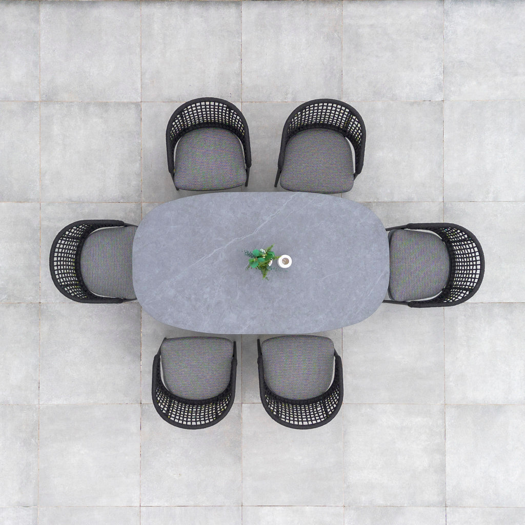 Kalama 6 Seat Rope Oval Dining Set with Ceramic Table in Charcoal
