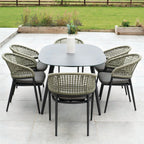 Kalama 6 Seat Rope Oval Dining Set with Ceramic Table in Olive Green
