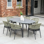 Kalama 6 Seat Rope Oval Dining Set with Ceramic Table in Olive Green