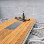 Kalama 6 Seat Rope Teak Firepit Bar Set in Latte