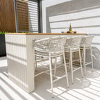Kalama 6 Seat Rope Teak Firepit Bar Set in Latte