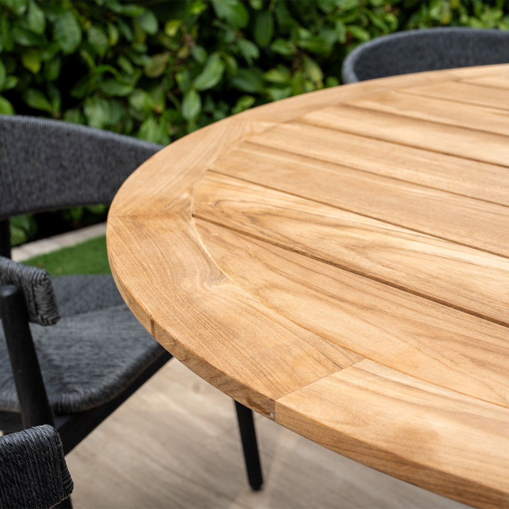 Lucca 6 Seat Dining Set with Teak Round Table in Black