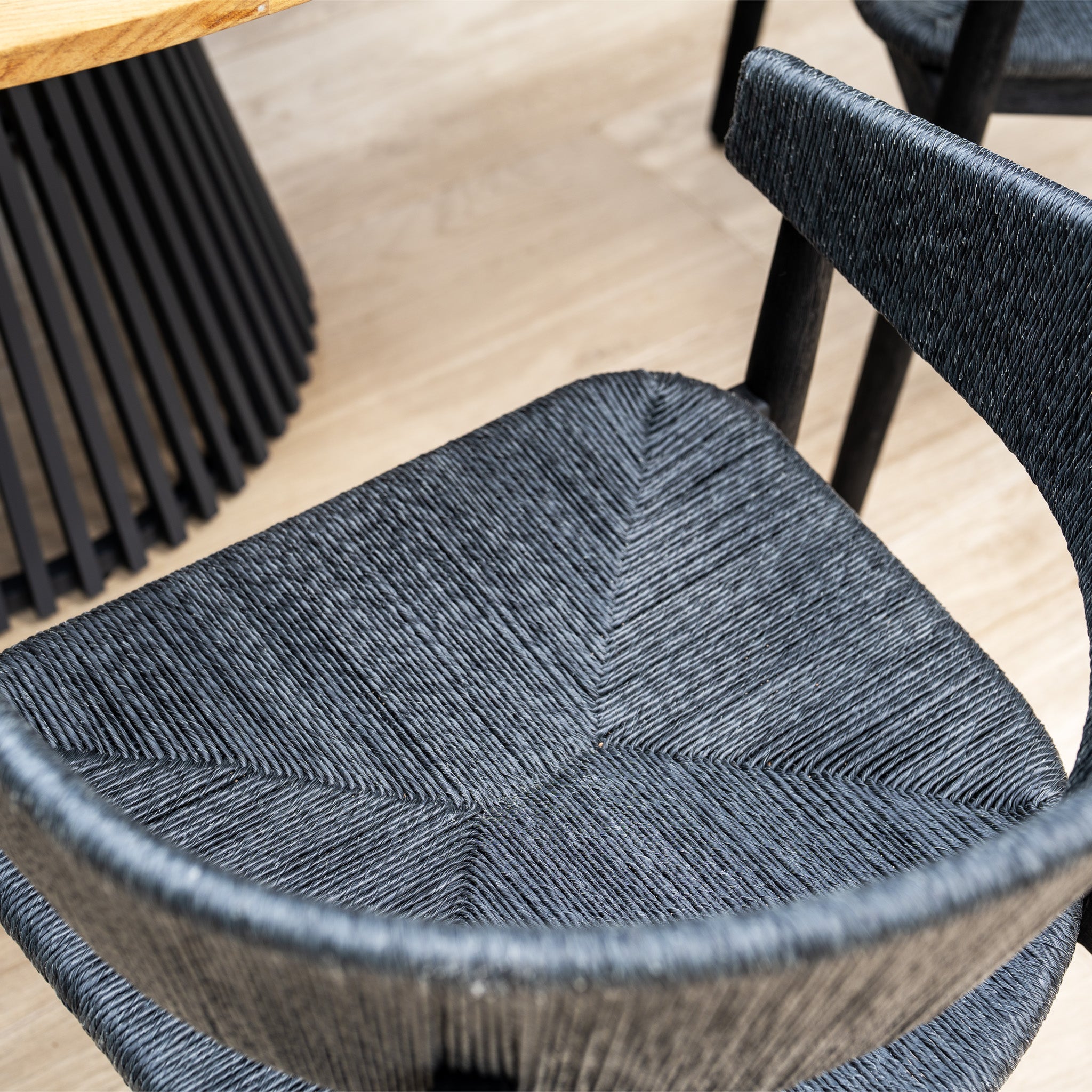 Lucca 6 Seat Dining Set with Teak Round Table in Black