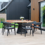 Lucca 6 Seat Dining Set with Teak Round Table in Black