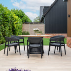 Lucca 6 Seat Dining Set with Teak Round Table in Black