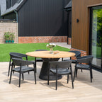 Lucca 6 Seat Dining Set with Teak Round Table in Black