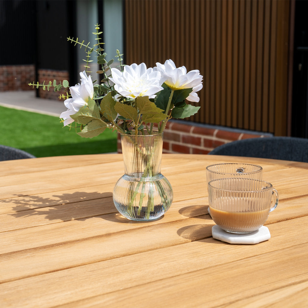 Lucca 6 Seat Dining Set with Teak Round Table in Black