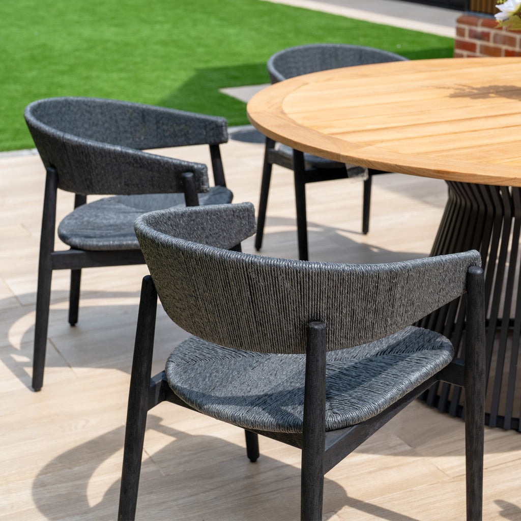 Lucca 6 Seat Dining Set with Teak Round Table in Black