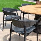 Lucca 6 Seat Dining Set with Teak Round Table in Black