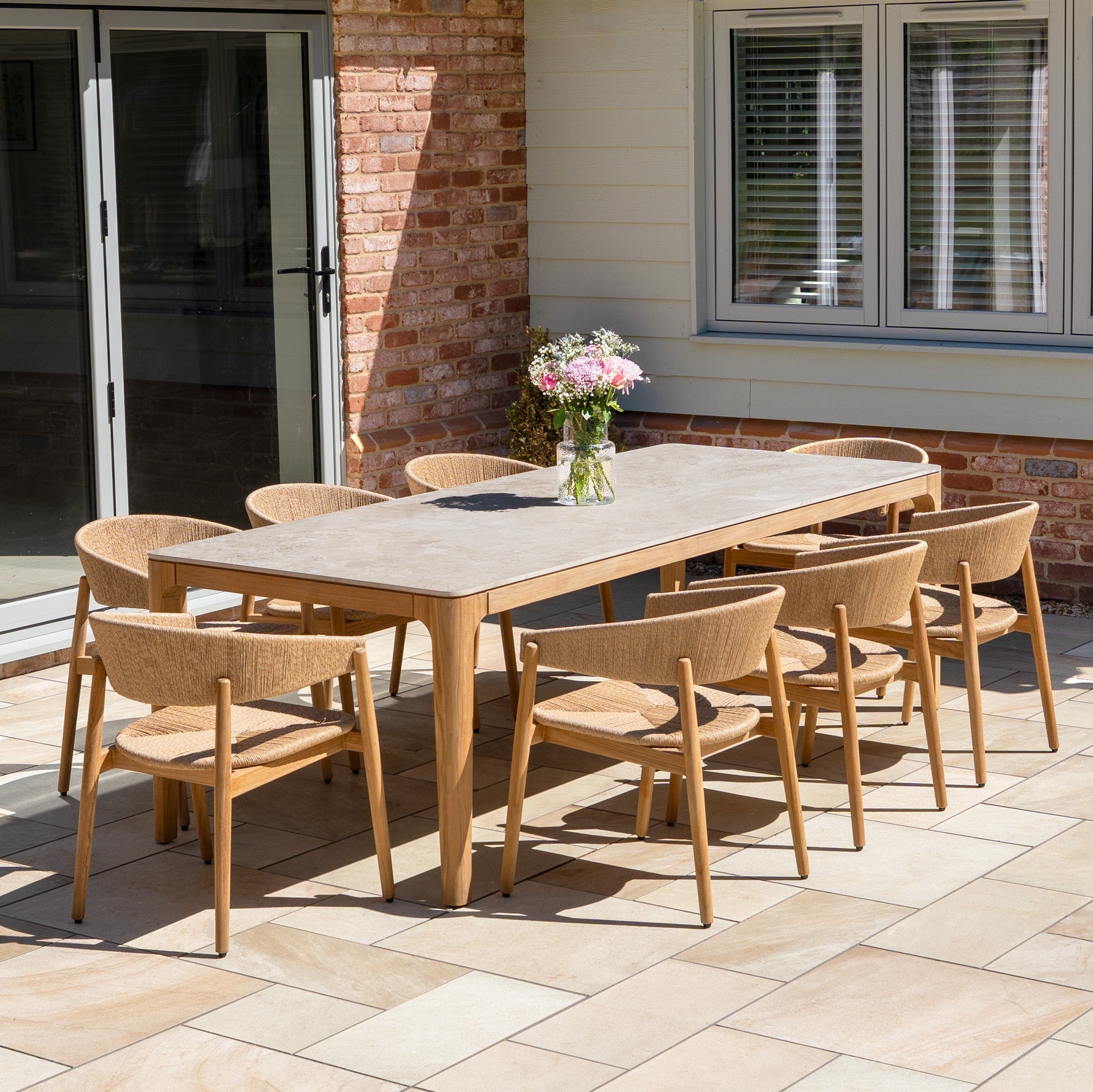 Lucca 8 Seat Dining Set with Ceramic Top Table in Natural Weave