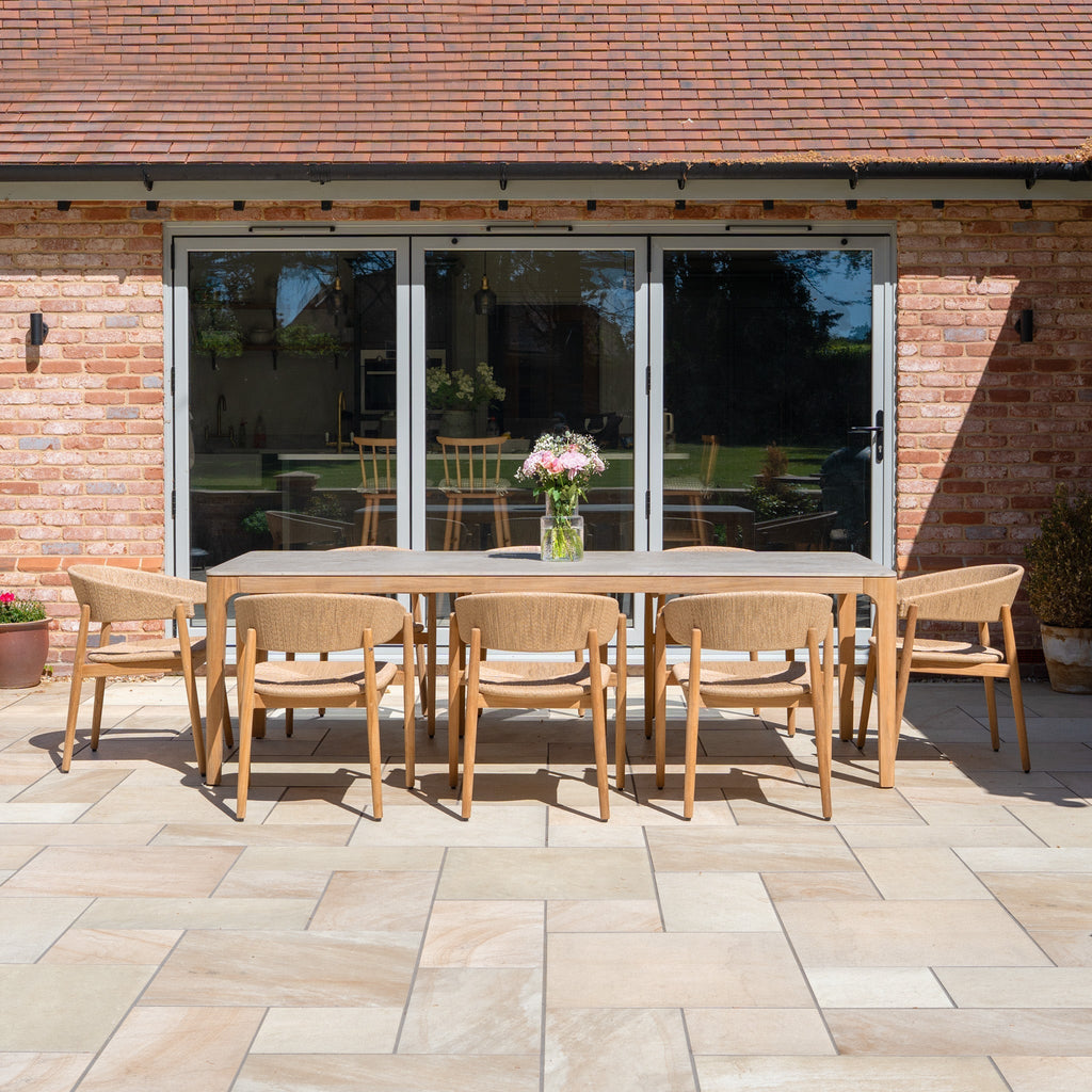 Lucca 8 Seat Dining Set with Ceramic Top Table in Natural Weave