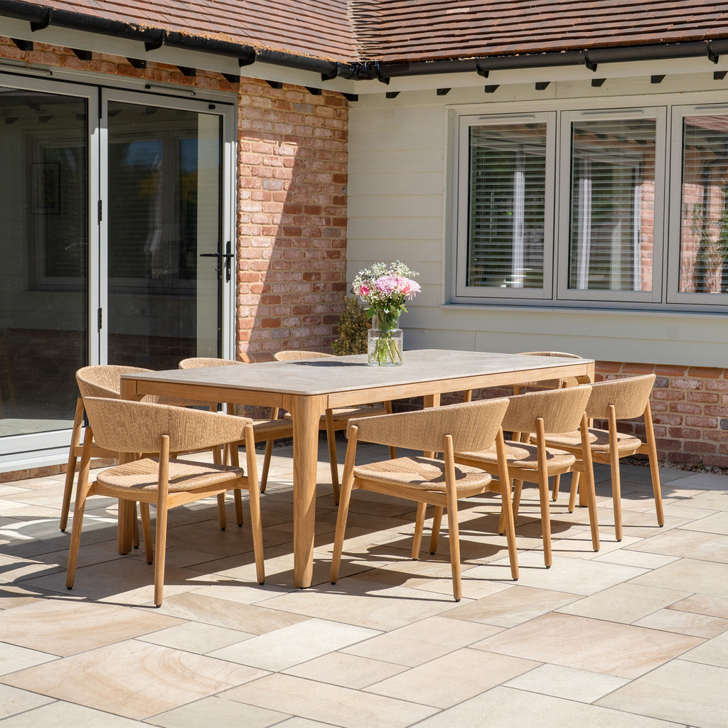 Lucca 8 Seat Dining Set with Ceramic Top Table in Natural Weave