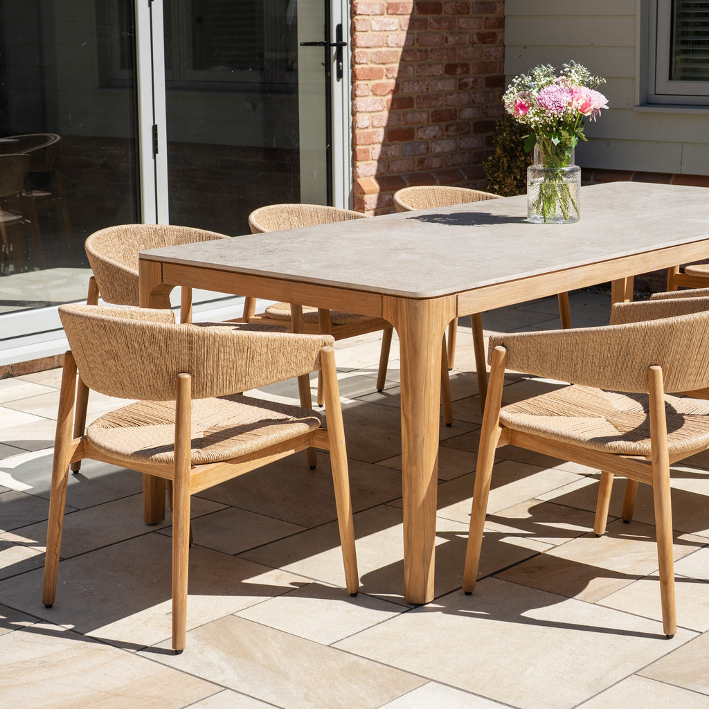 Lucca 8 Seat Dining Set with Ceramic Top Table in Natural Weave