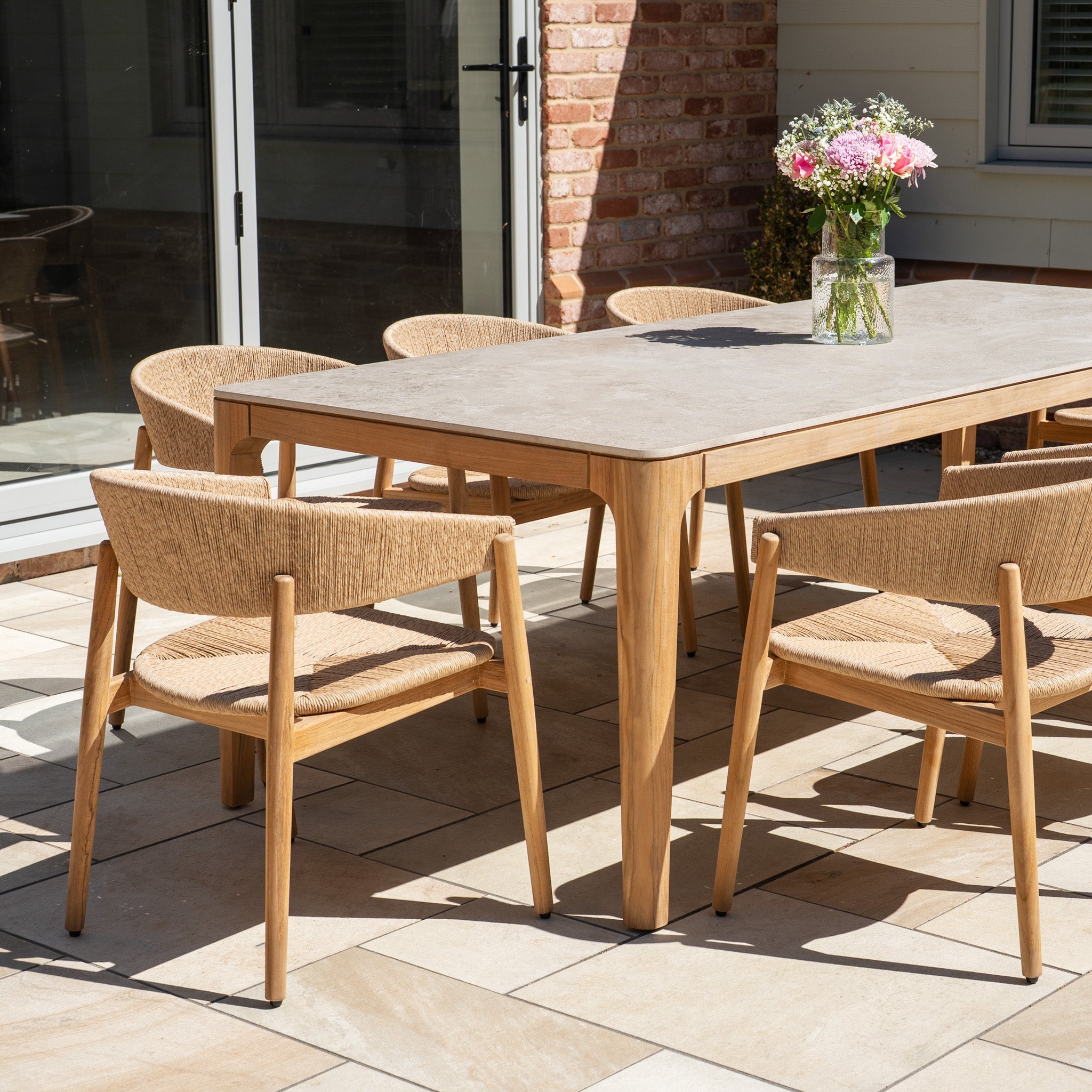 Lucca 8 Seat Dining Set with Ceramic Top Table in Natural Weave