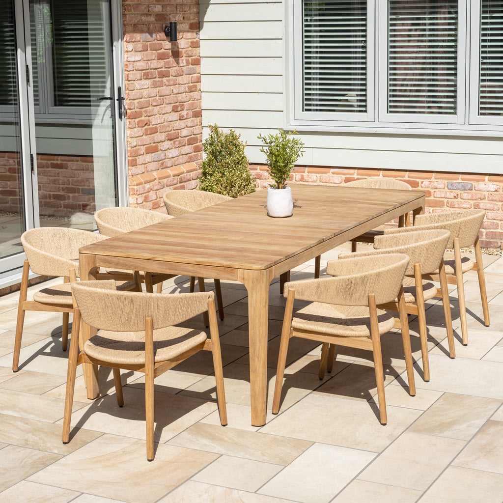Lucca 8 Seat Dining Set with Teak Table in Natural Weave