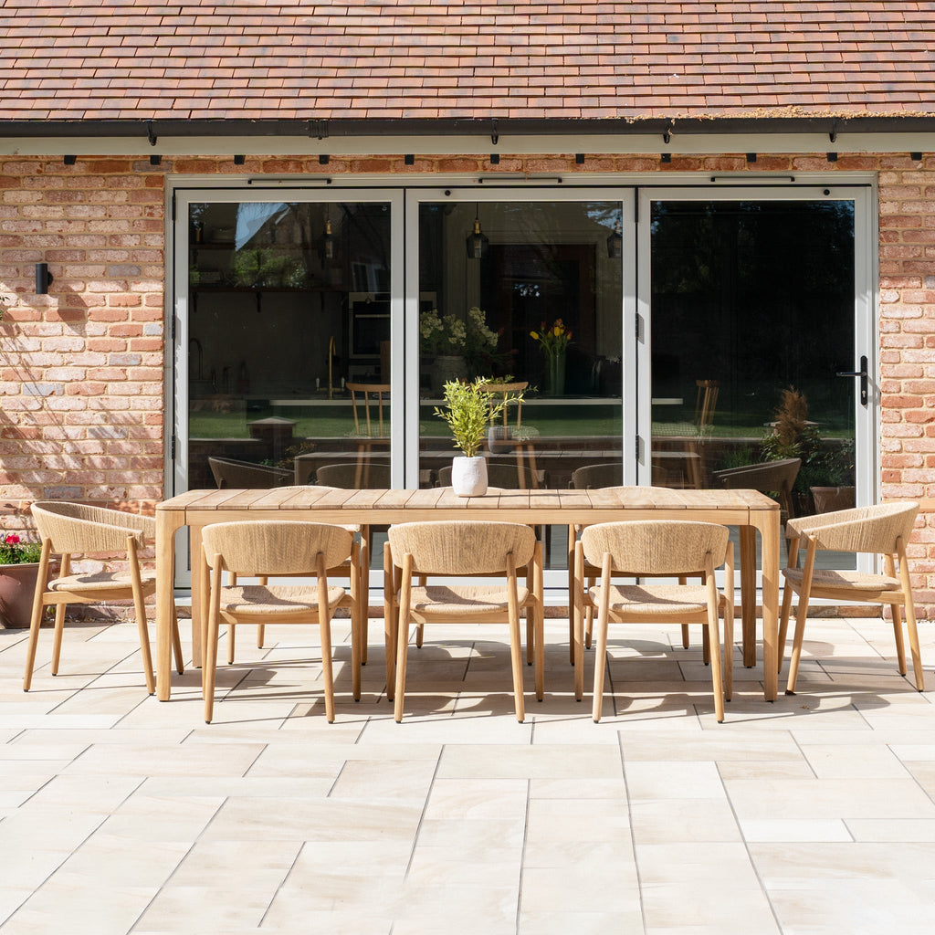 Lucca 8 Seat Dining Set with Teak Table in Natural Weave