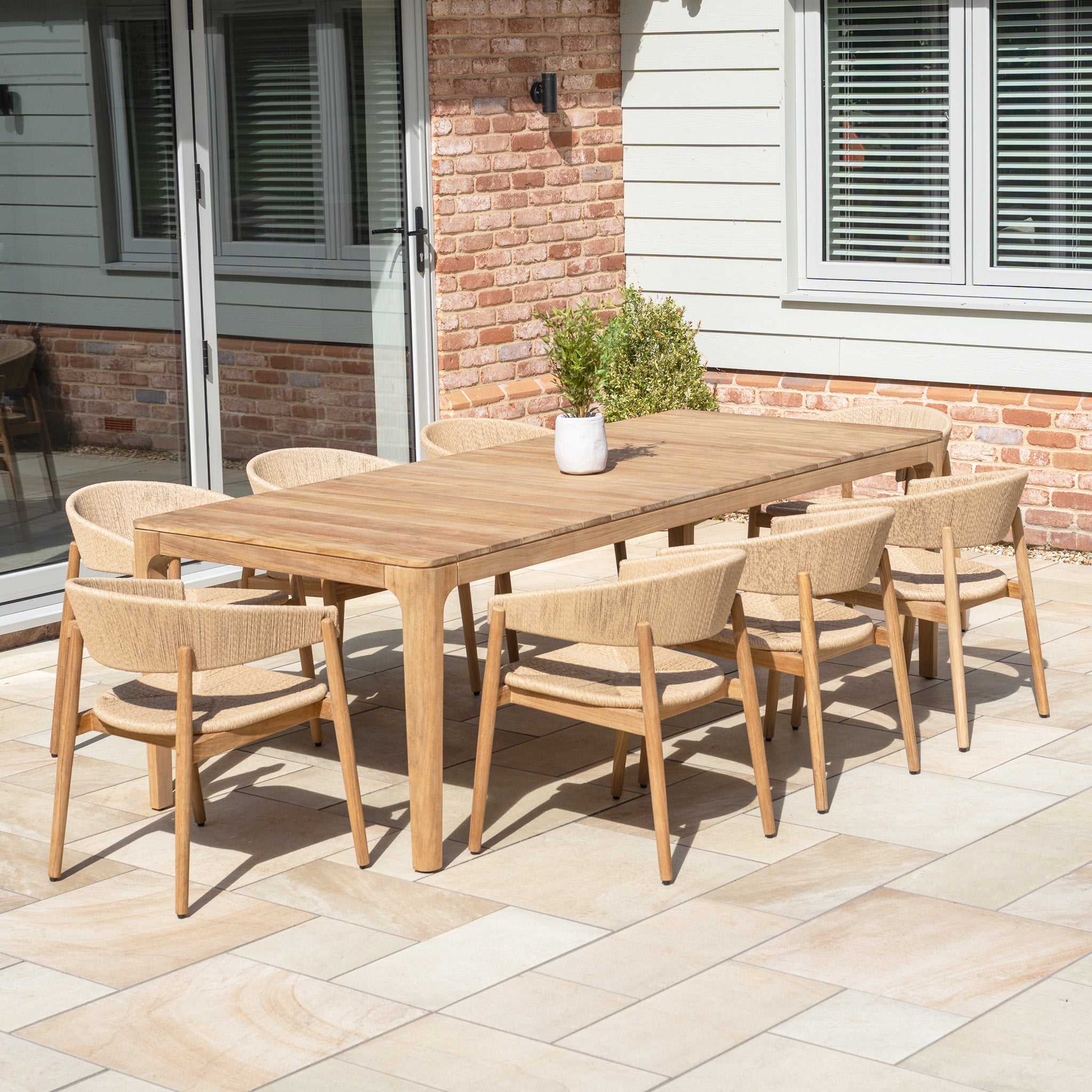 Lucca 8 Seat Dining Set with Teak Table in Natural Weave