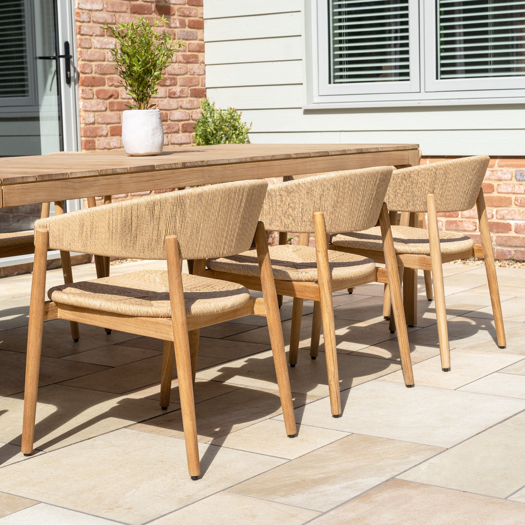 Lucca 8 Seat Dining Set with Teak Table in Natural Weave