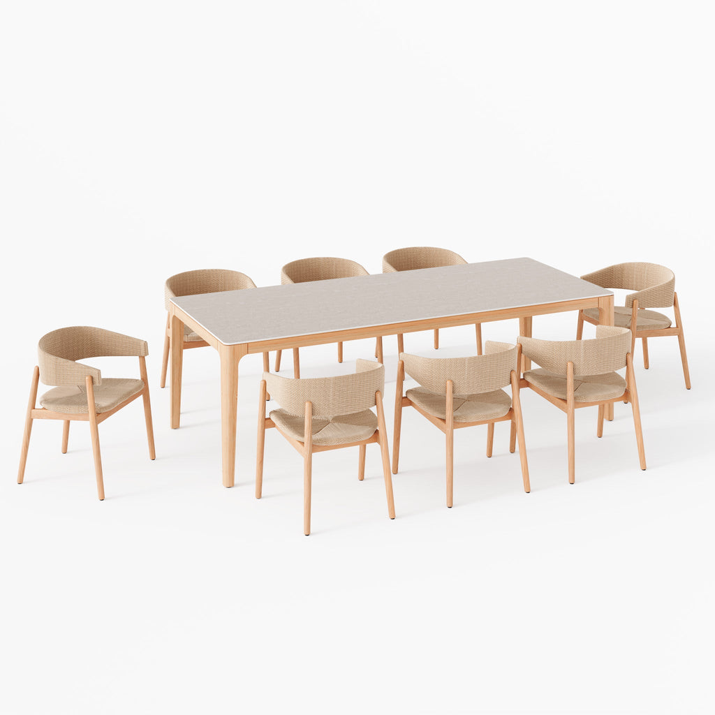 Lucca 8 Seat Dining Set with Ceramic Top Table in Natural Weave