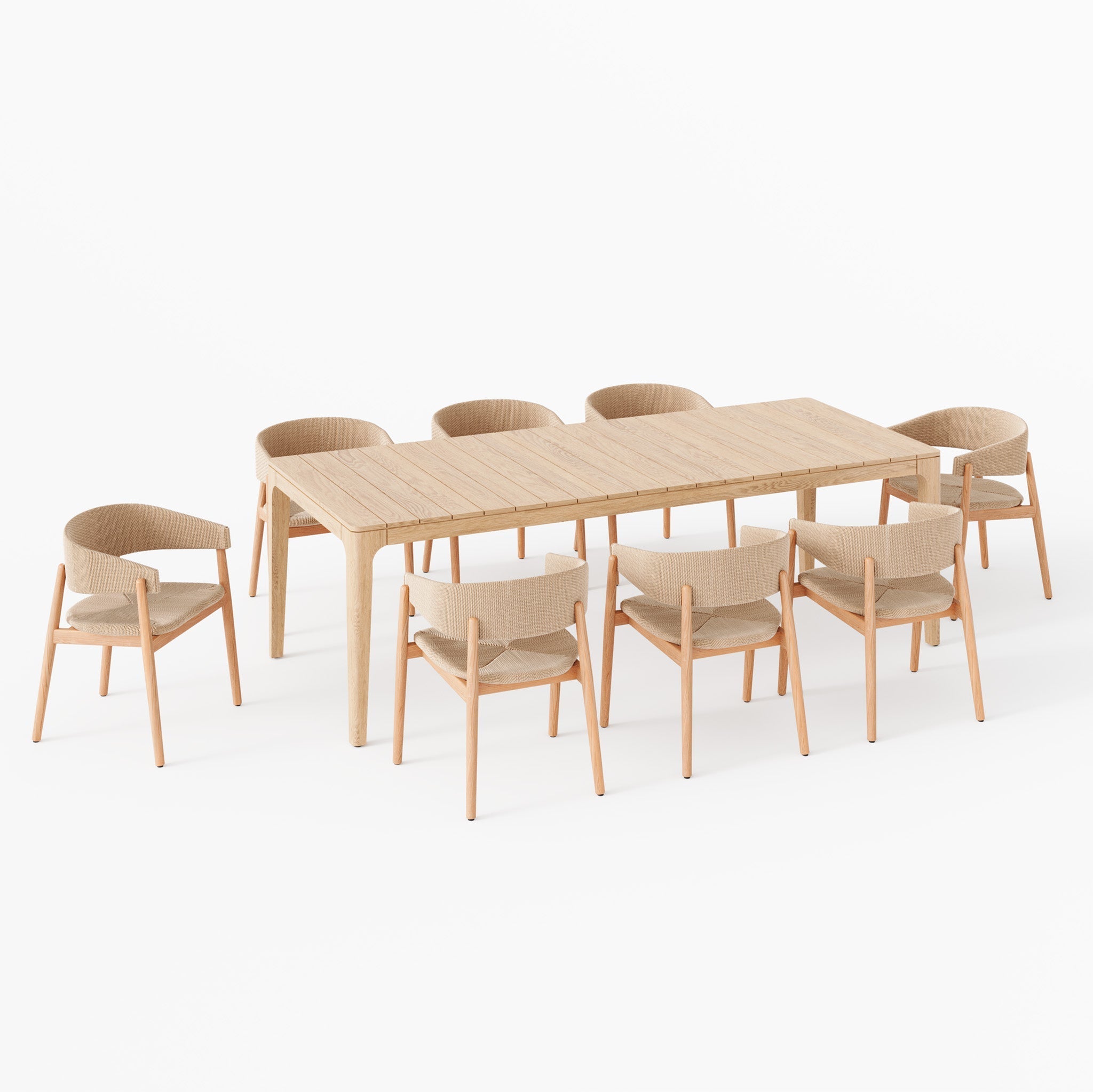 Lucca 8 Seat Dining Set with Teak Table in Natural Weave