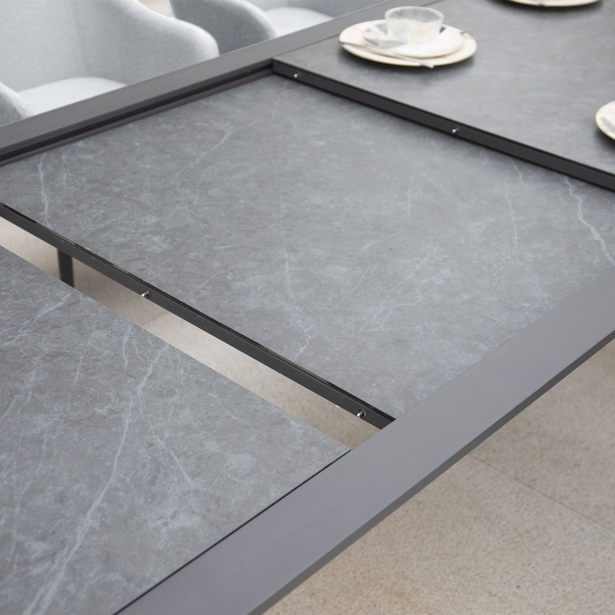 Luna 10 Seat Outdoor Fabric Extending Ceramic Dining Set in Oyster Grey