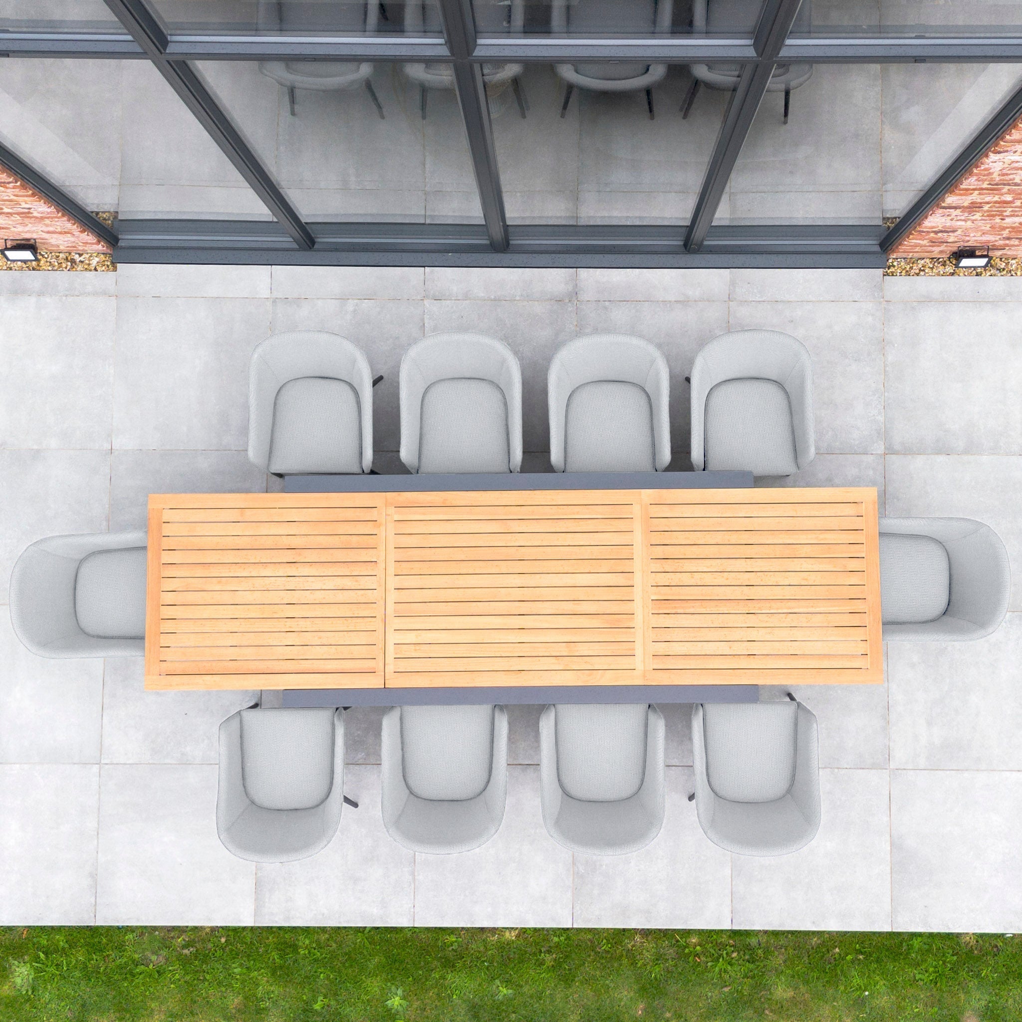 Luna 10 Seat Outdoor Fabric Extending Teak Dining Set in Oyster Grey