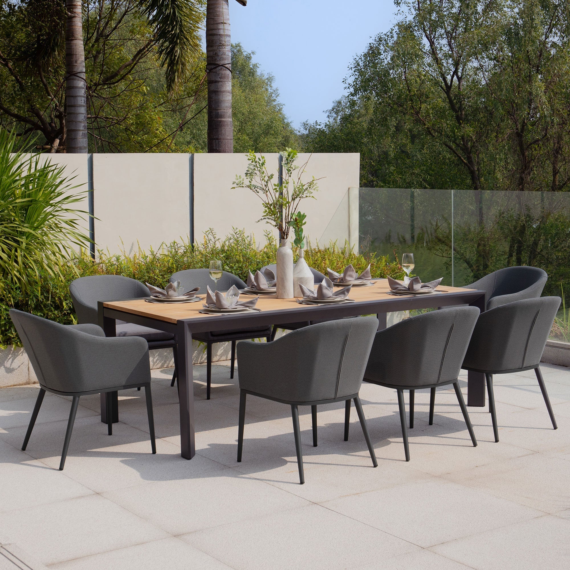 Luna 10 Seat Outdoor Fabric Extending Teak Dining Set in Grey