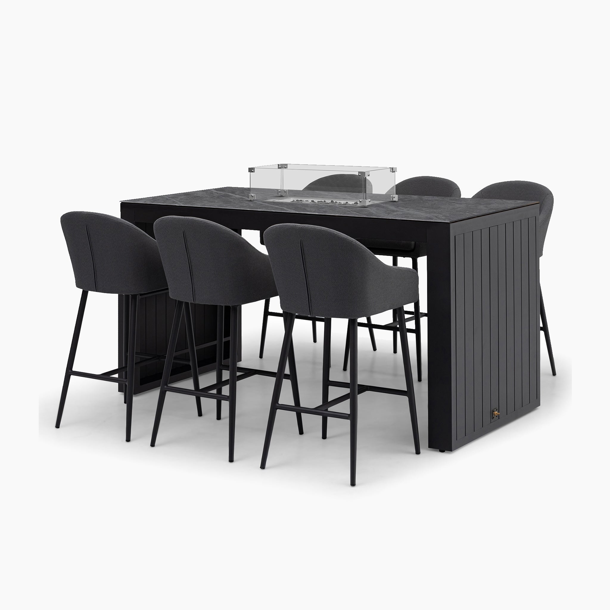 Luna 6 Seat Outdoor Fabric Ceramic Firepit Bar Set in Grey