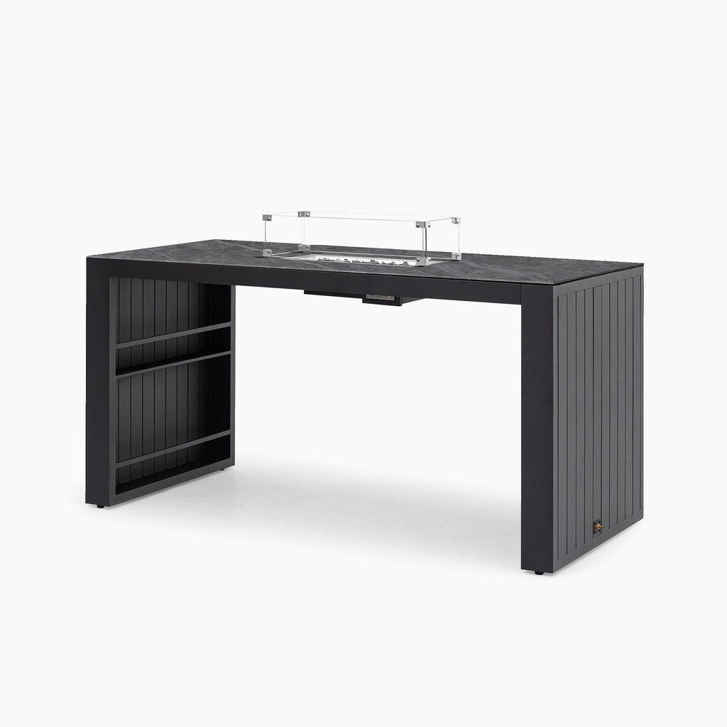 Luna 6 Seat Outdoor Fabric Ceramic Firepit Bar Set in Grey