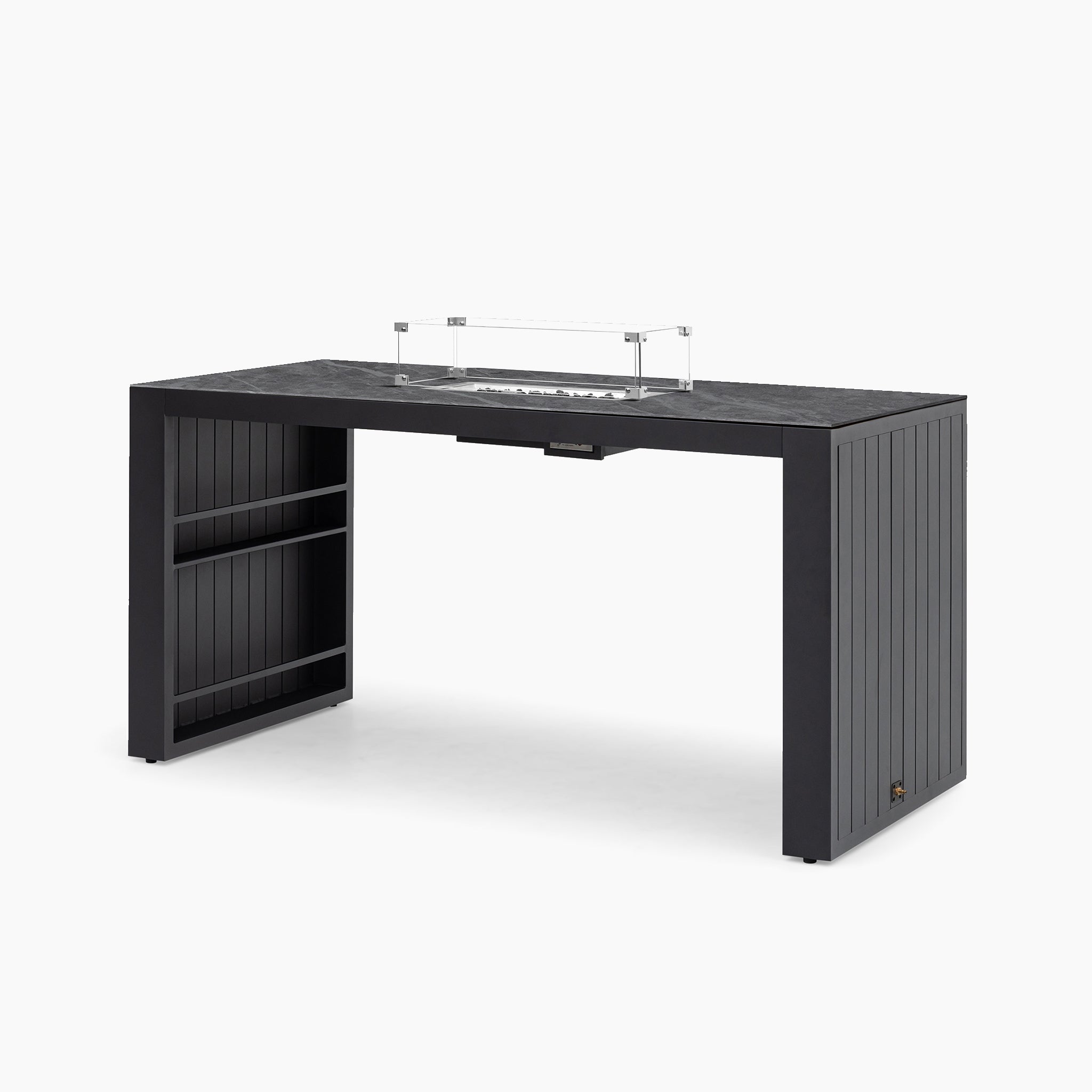 Luna 6 Seat Outdoor Fabric Ceramic Firepit Bar Set in Grey