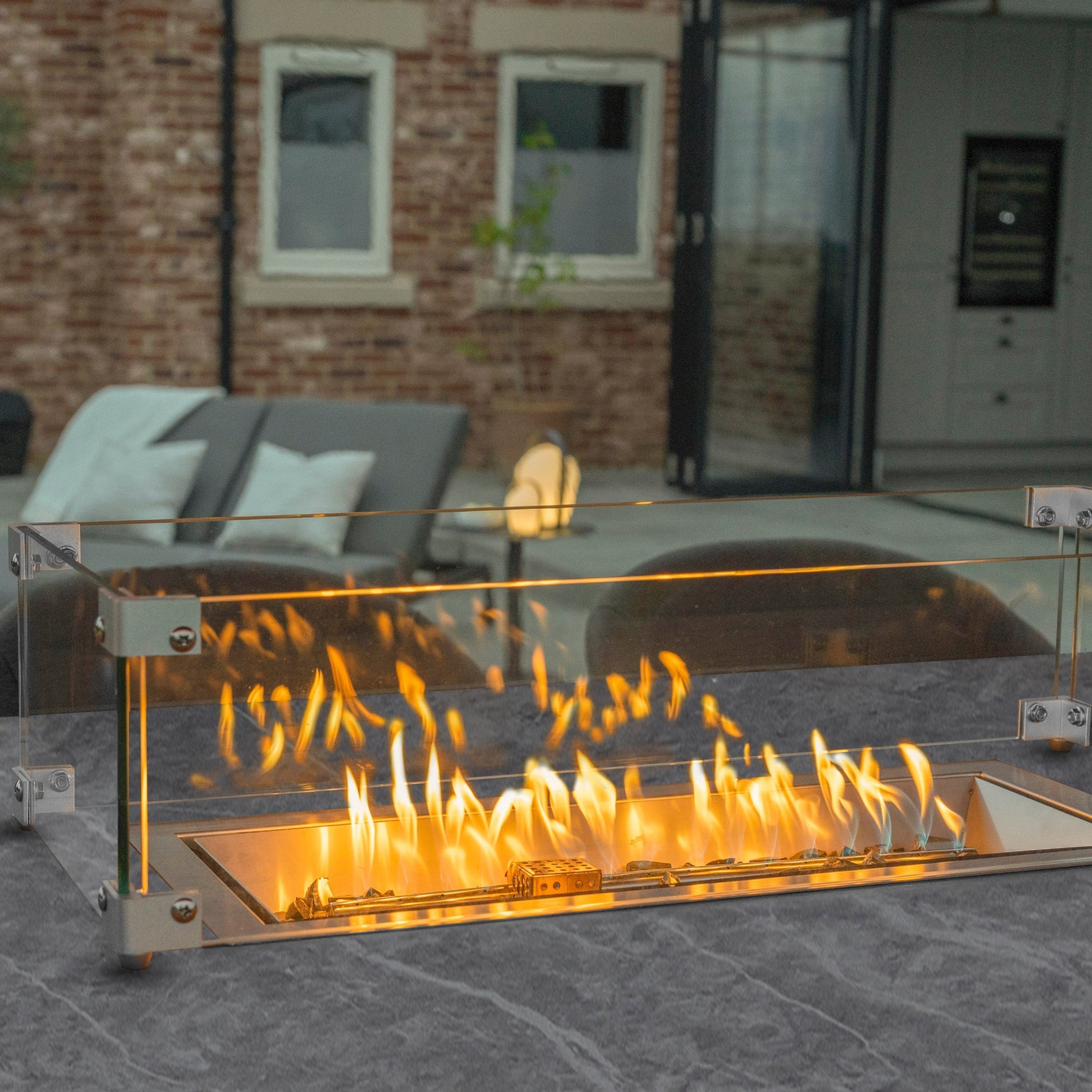 Luna 6 Seat Outdoor Fabric Ceramic Firepit Bar Set in Grey