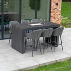 Luna 6 Seat Outdoor Fabric Ceramic Firepit Bar Set in Grey