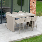 Luna 6 Seat Outdoor Fabric Ceramic Firepit Bar Set in Fawn