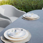 Luna 6 Seat Outdoor Fabric Oval Ceramic Dining Set in Oyster Grey