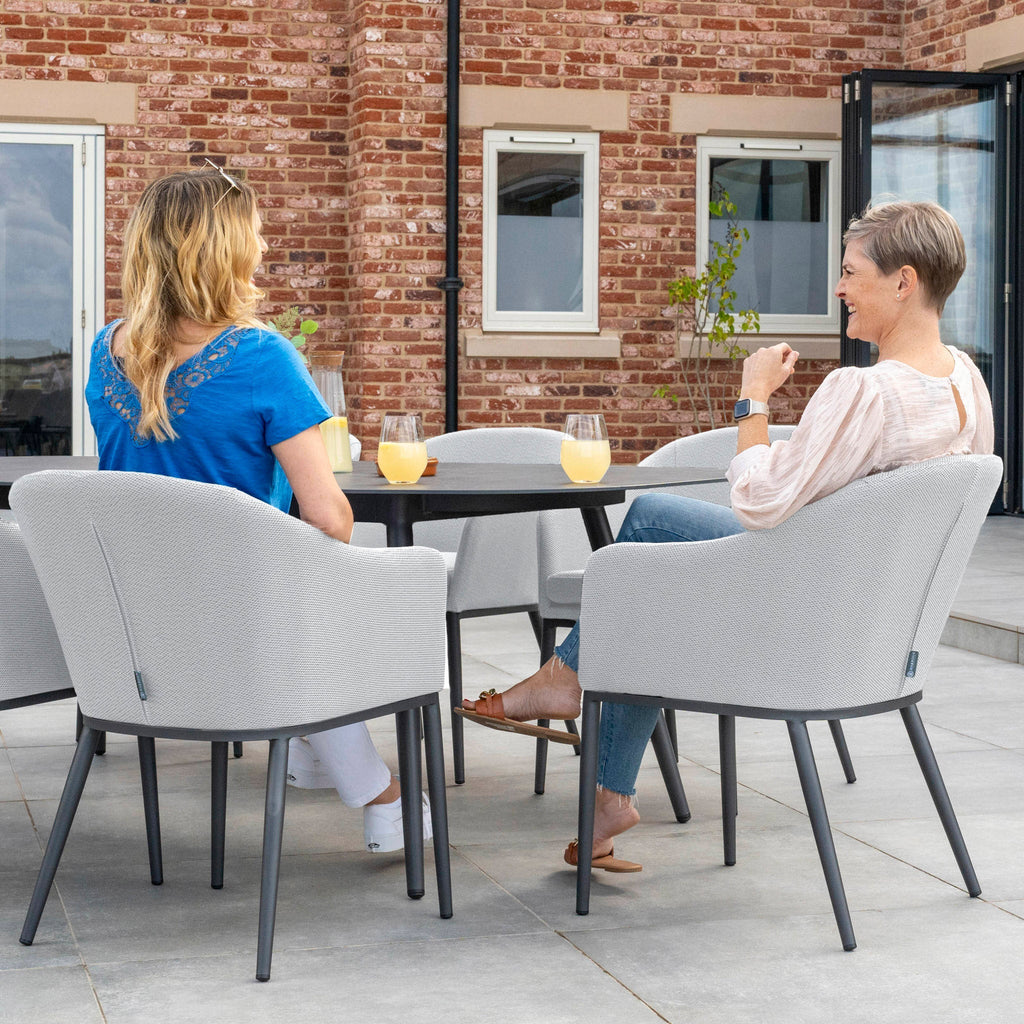 Luna 6 Seat Outdoor Fabric Oval Ceramic Dining Set in Oyster Grey
